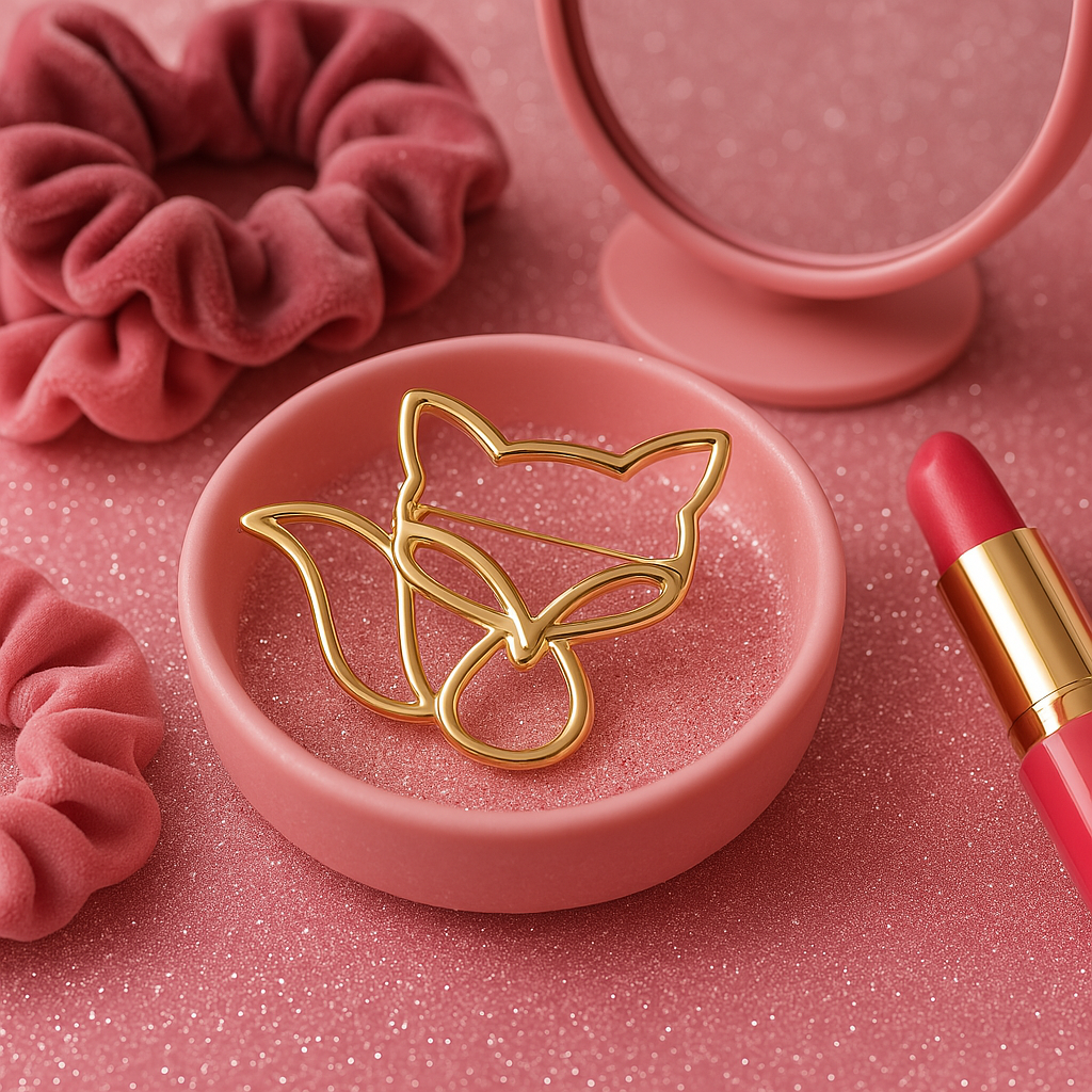 Petite broche renard en acier doré