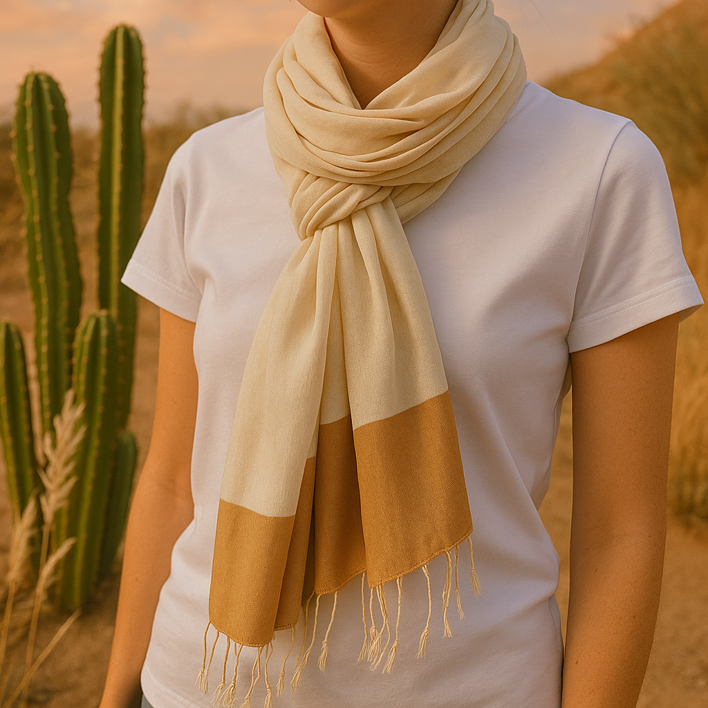 Écharpe fine beige et camel