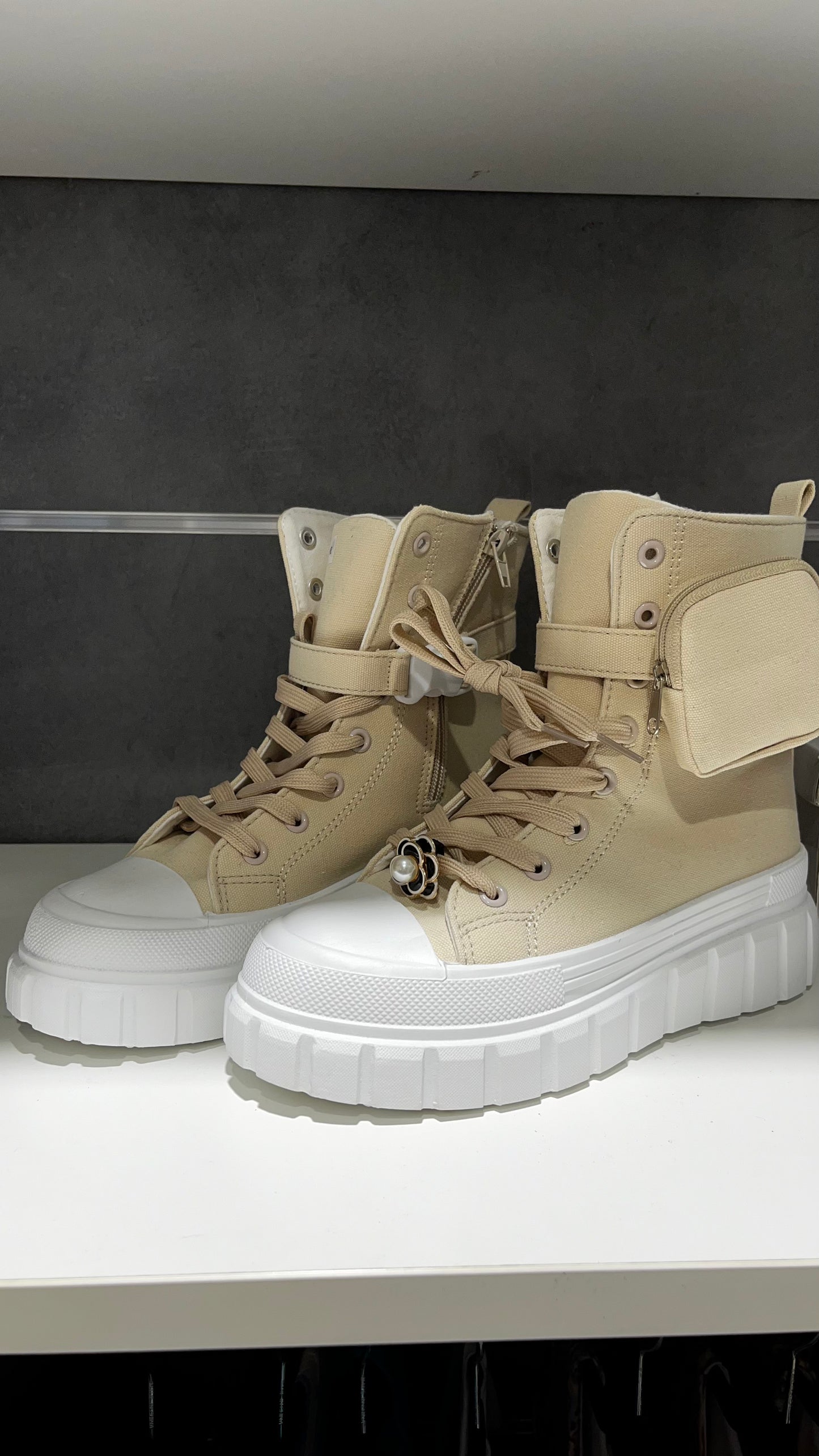 bottines tissus beige grosse semelle