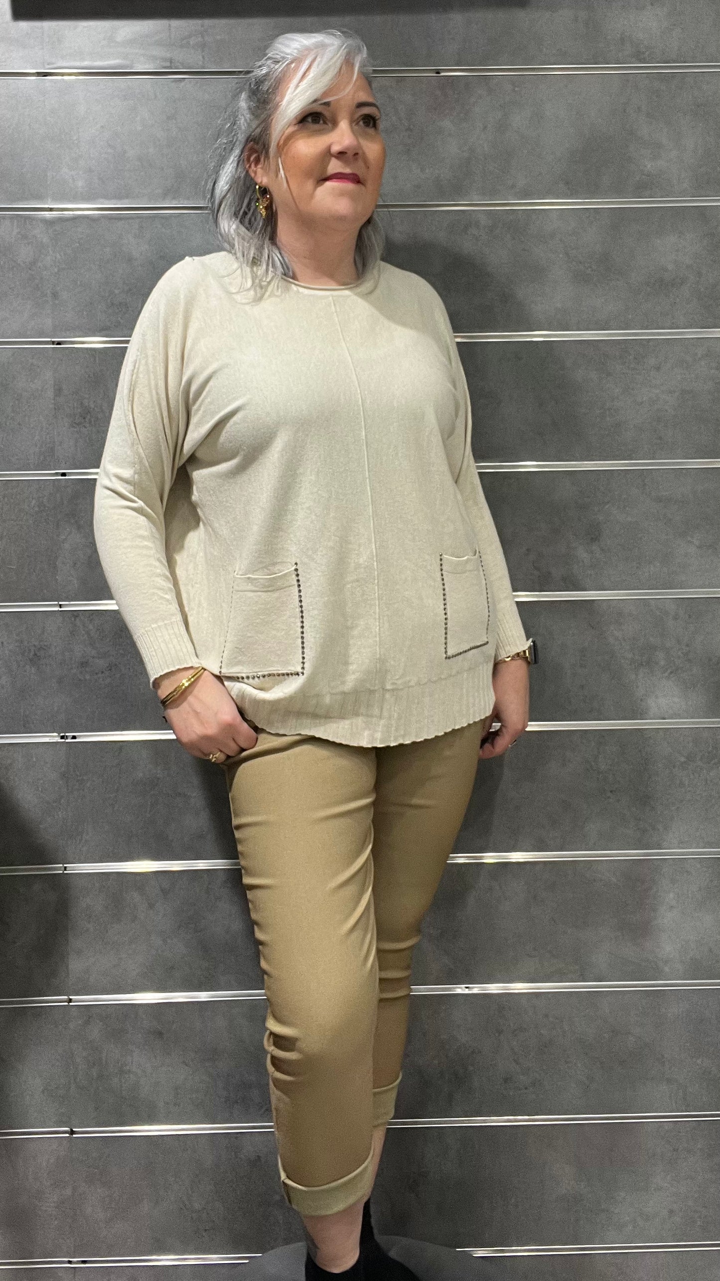 pantalon confort beige