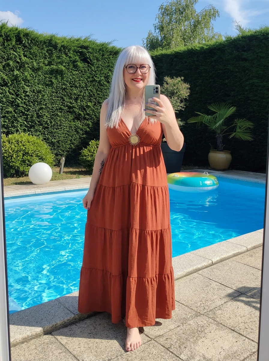 Robe longue décolleté féminin cérémonie, mariage, baptême