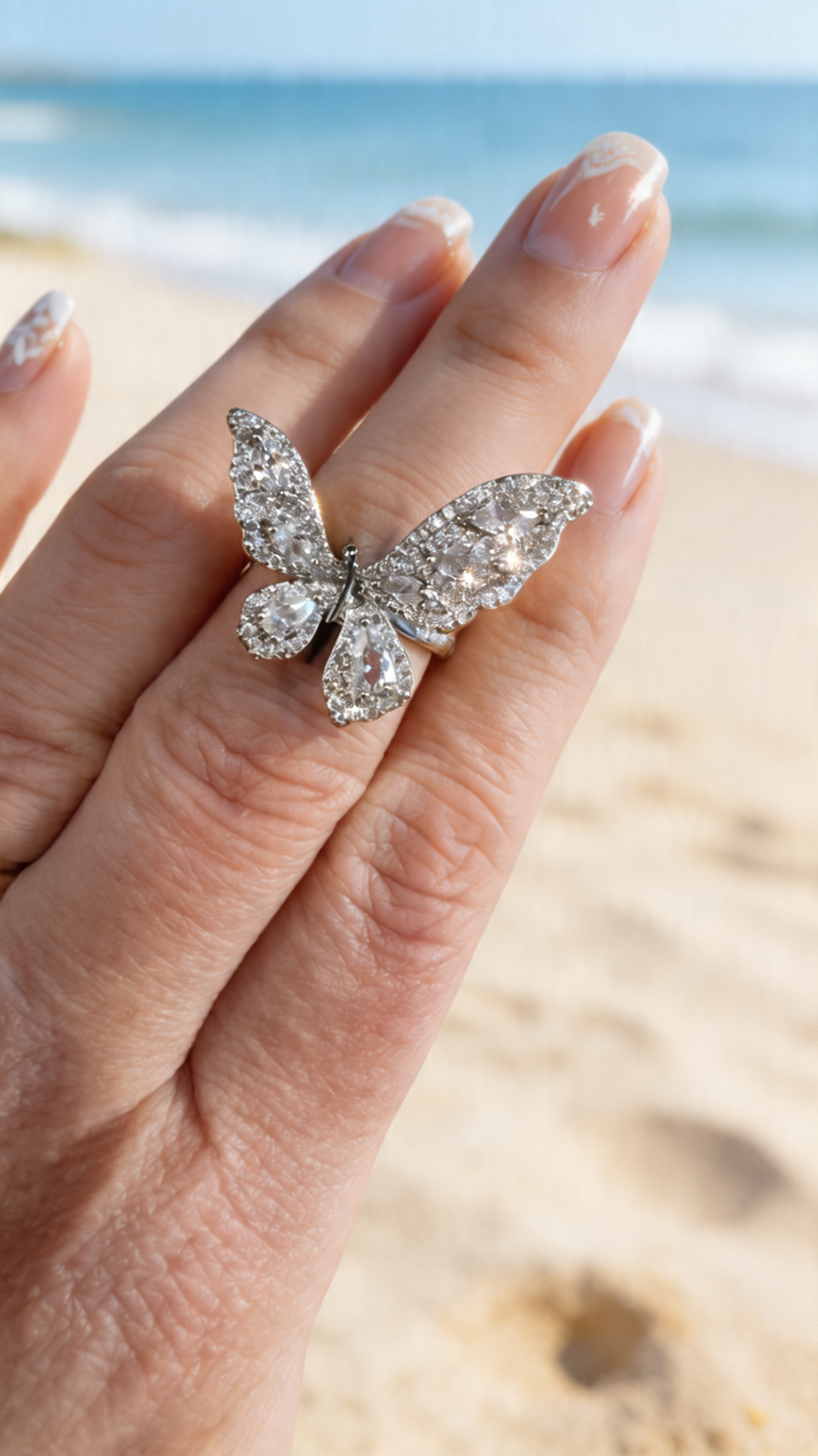 bague pierre papillon reglable