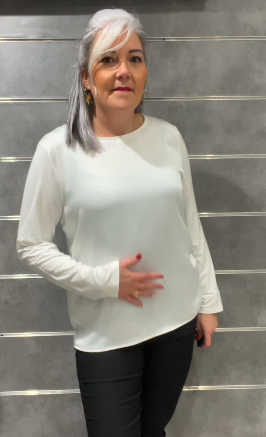 blouse satinée blanche manches longues souple
