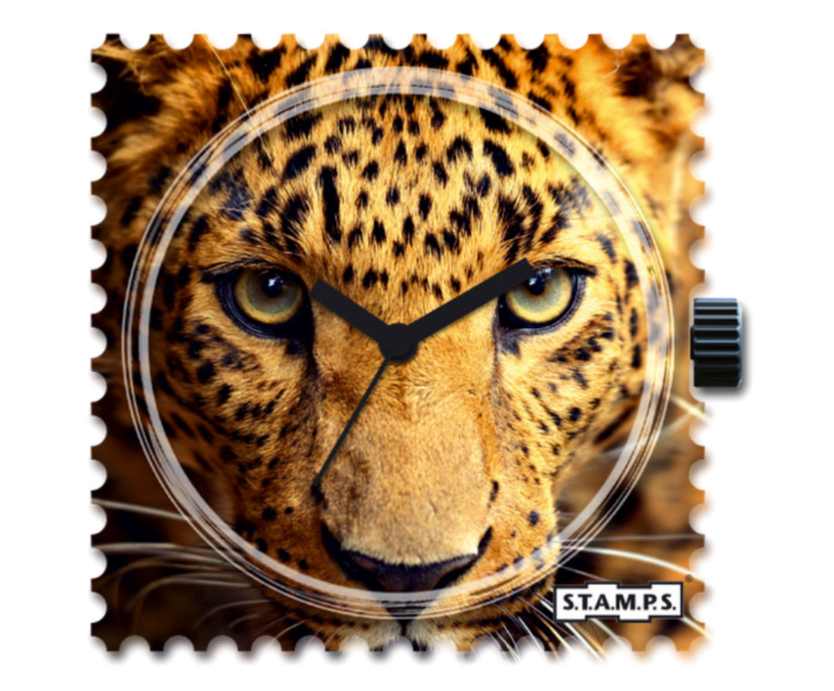 léopard , montre leopard , montre femme, timbre, stamps , yeux de léopard , montre originale, boutique Tulle, 19000