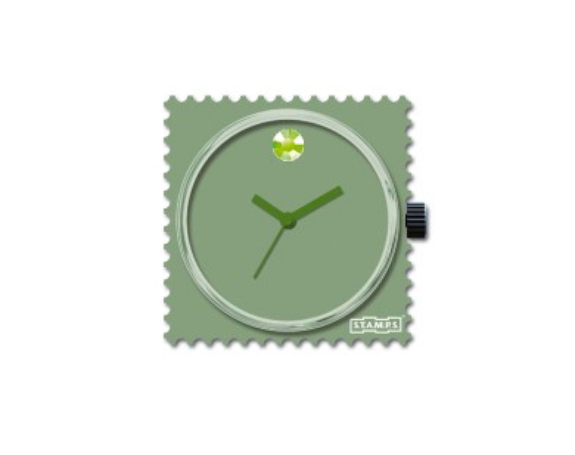 cadran de montre stamps , vert, verte , strass, timbre , boutique femme, boutique tulle