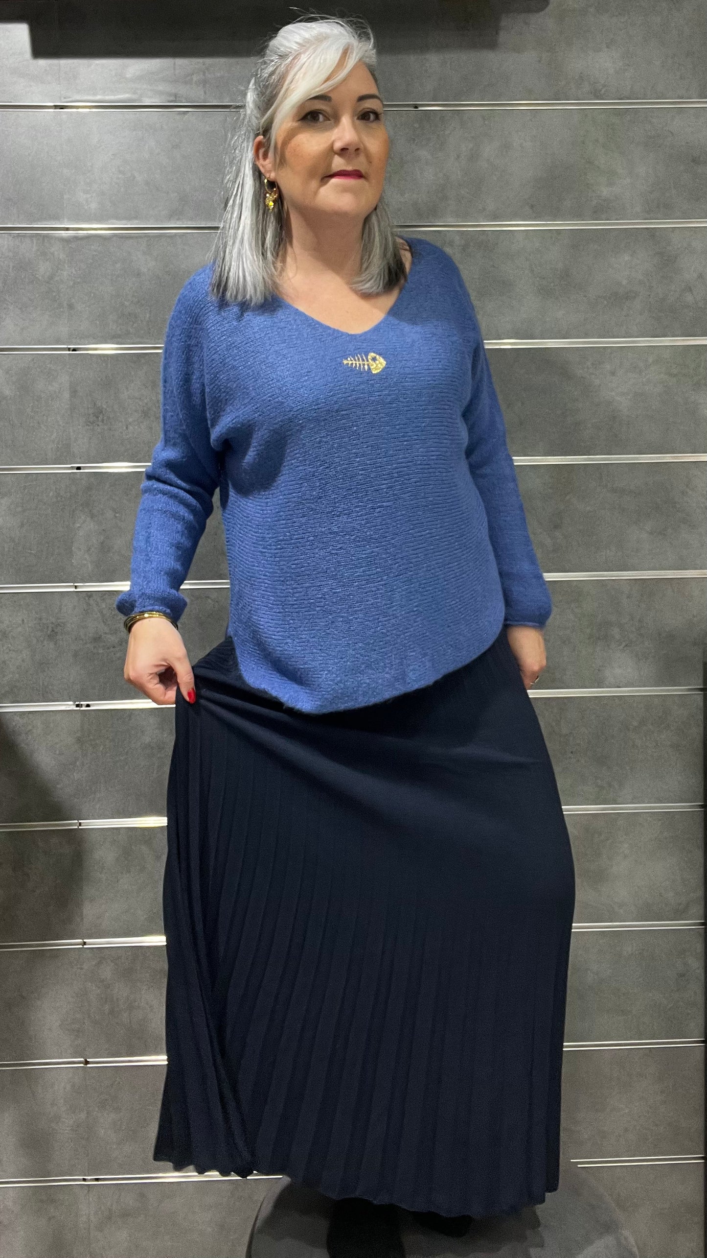 ensemble femme bleu et bleu marine poisson