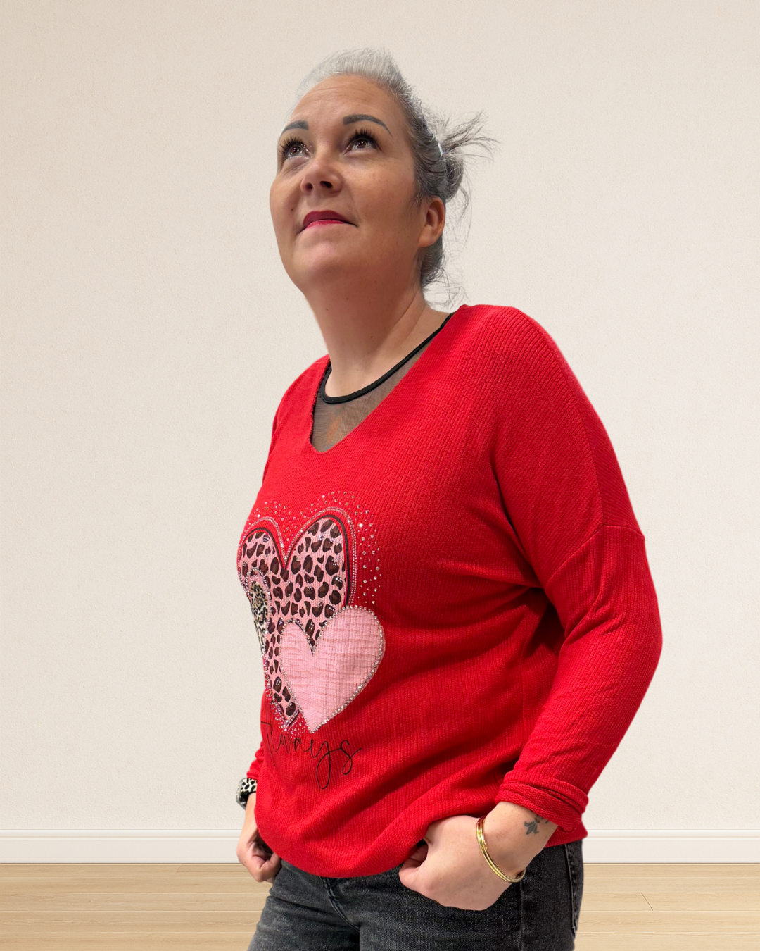 pull de noel rouge coeur