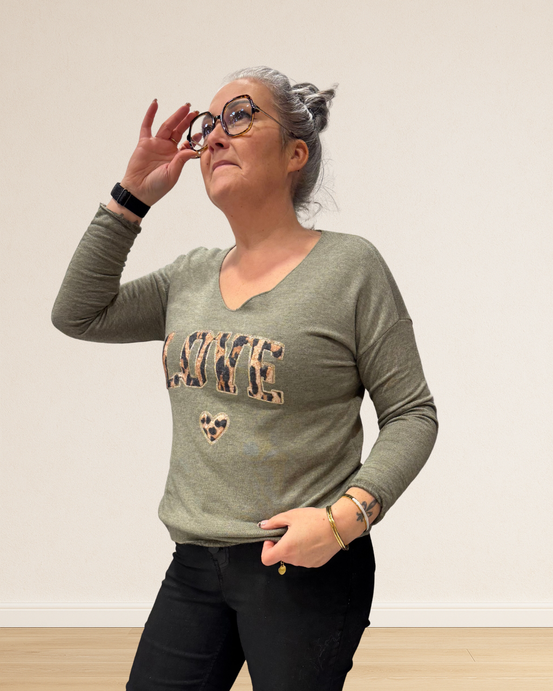 pull col V imprimé léopard