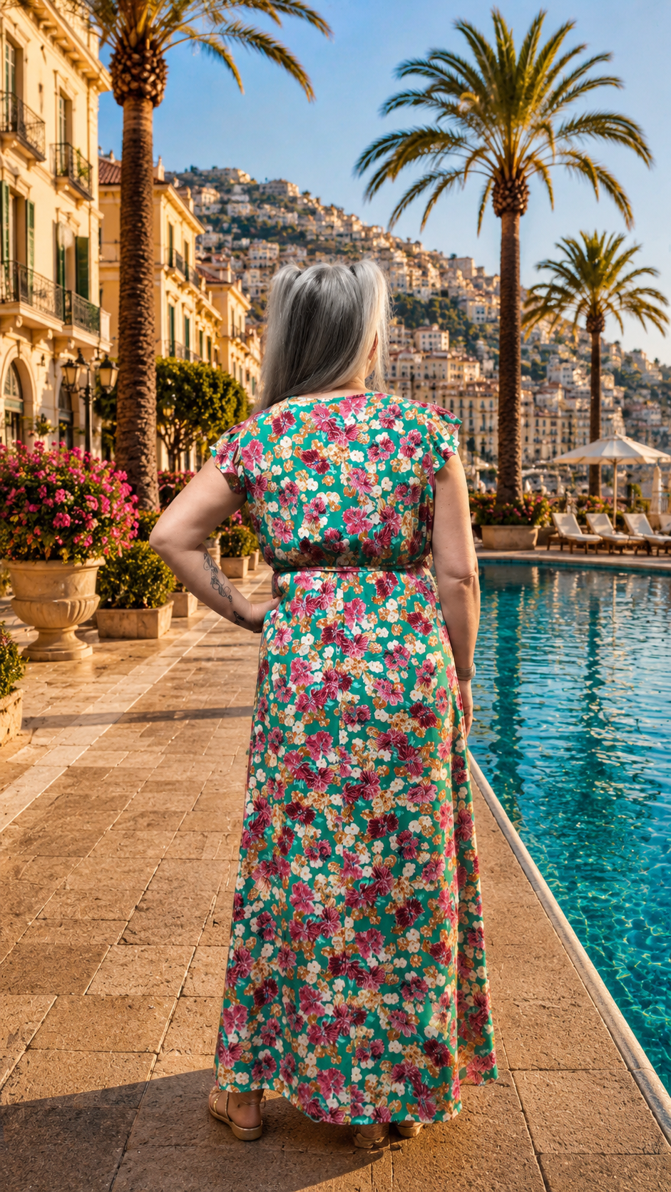 robe col v decolleté verte fleurs