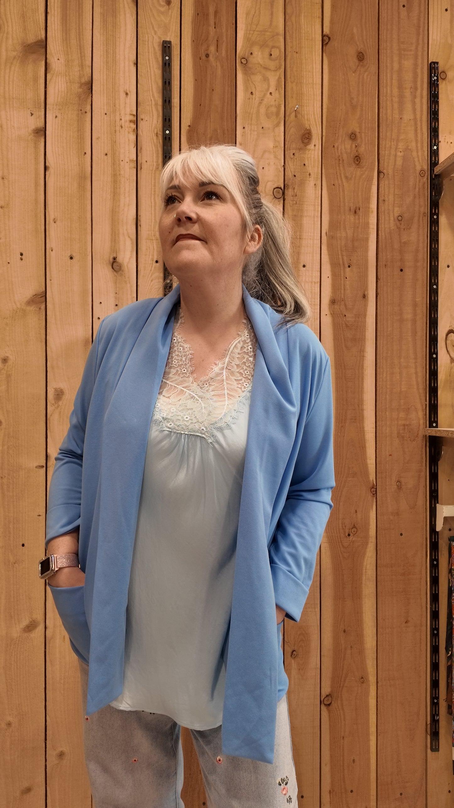 Veste fluide bleue femme style blazer coupe confortable look chic grande taille