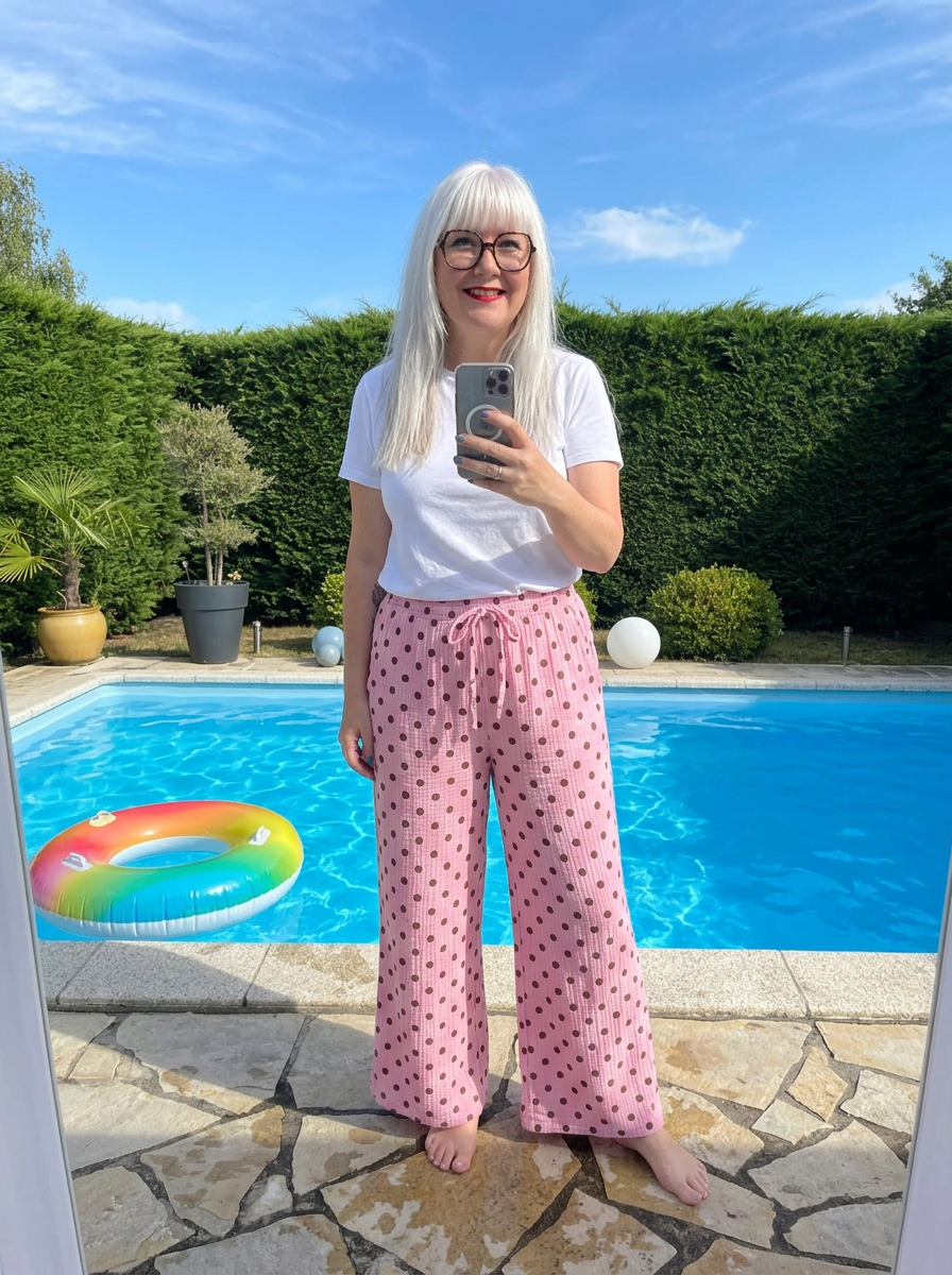 Pantalon gaze de coton rose confortable léger 