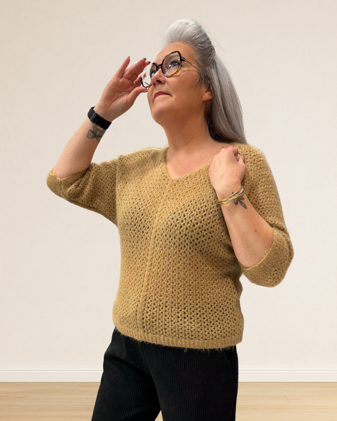 pull maille ajourée femme kaki
