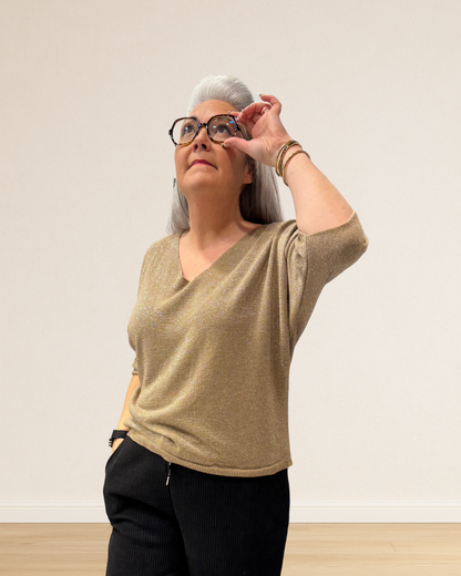 pull fin brillant femme col V