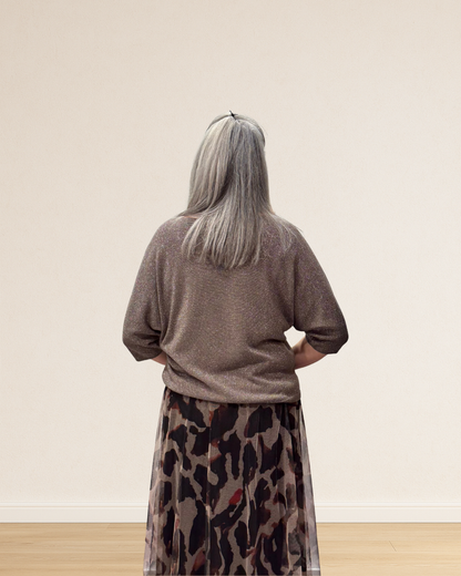 pull brillant col V petites manches