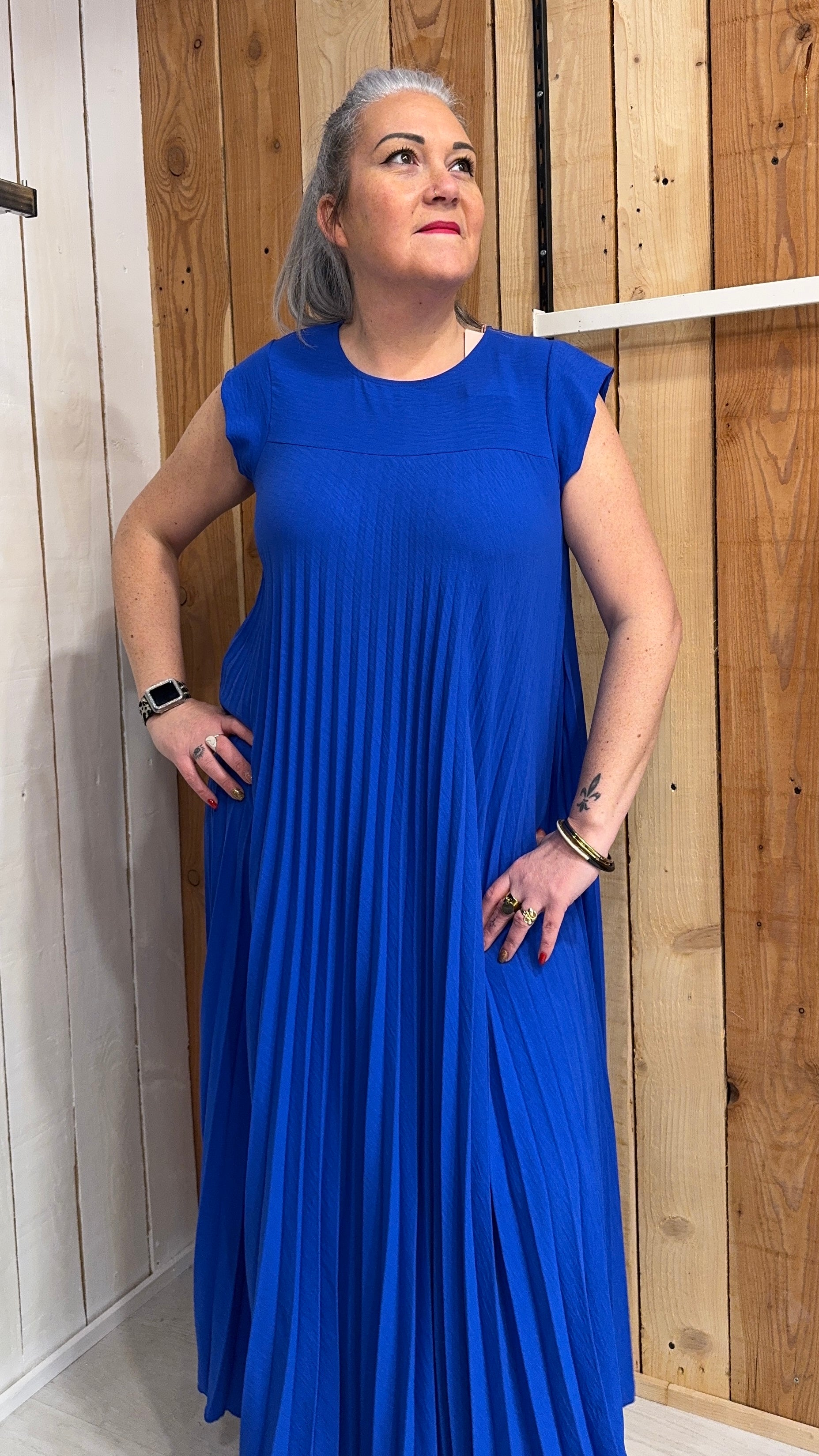 robe longue taille unique avec poches bleu roi bleu éléctrique