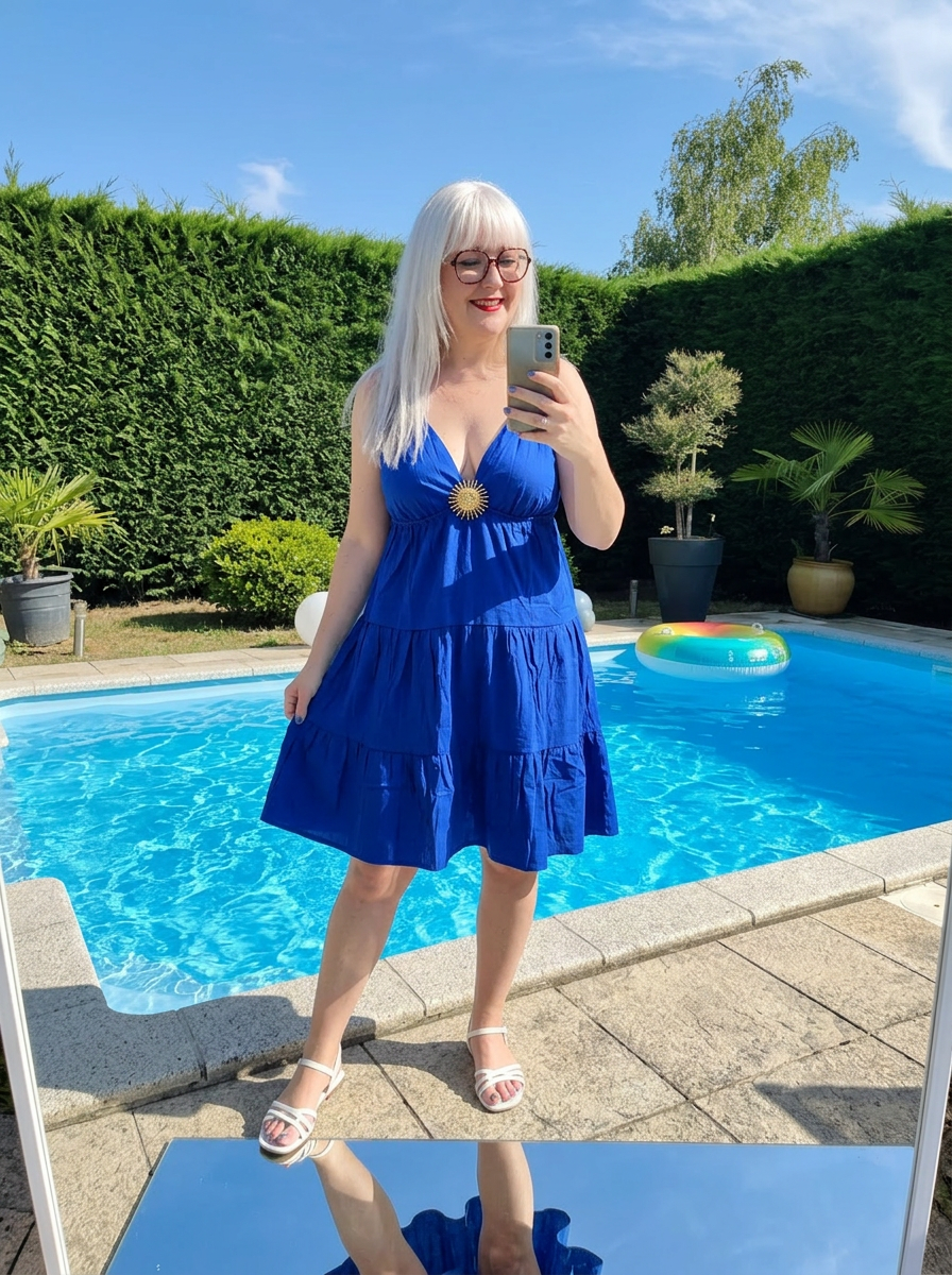 robe fluide femme, robe avec broche soleil, robe chic femme, 