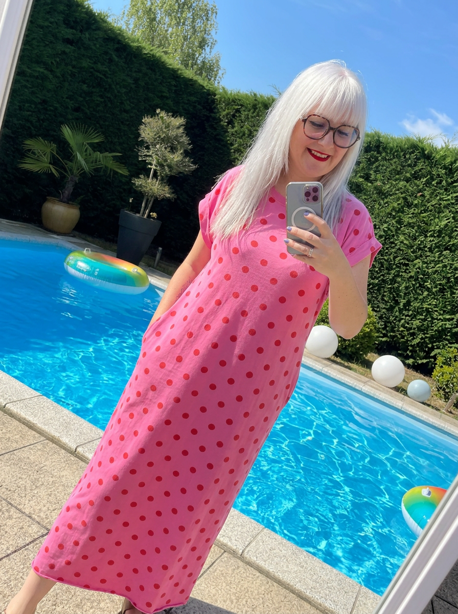 robe à pois femme, robe longue à pois, robe rose à pois, robe bleu ciel à pois, robe confortable femme, robe avec poches femme, robe coton femme, robe été femme, robe fluide femme, robe casual chic femme, robe vacances femme