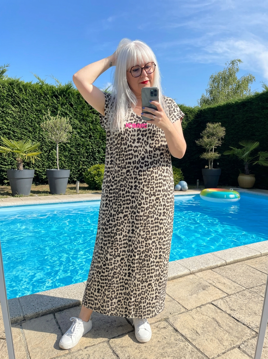 robe léopard femme, robe tee shirt femme, robe iconic femme, robe coton femme, robe imprimé animal, robe tendance femme, robe casual chic, robe rock femme,
