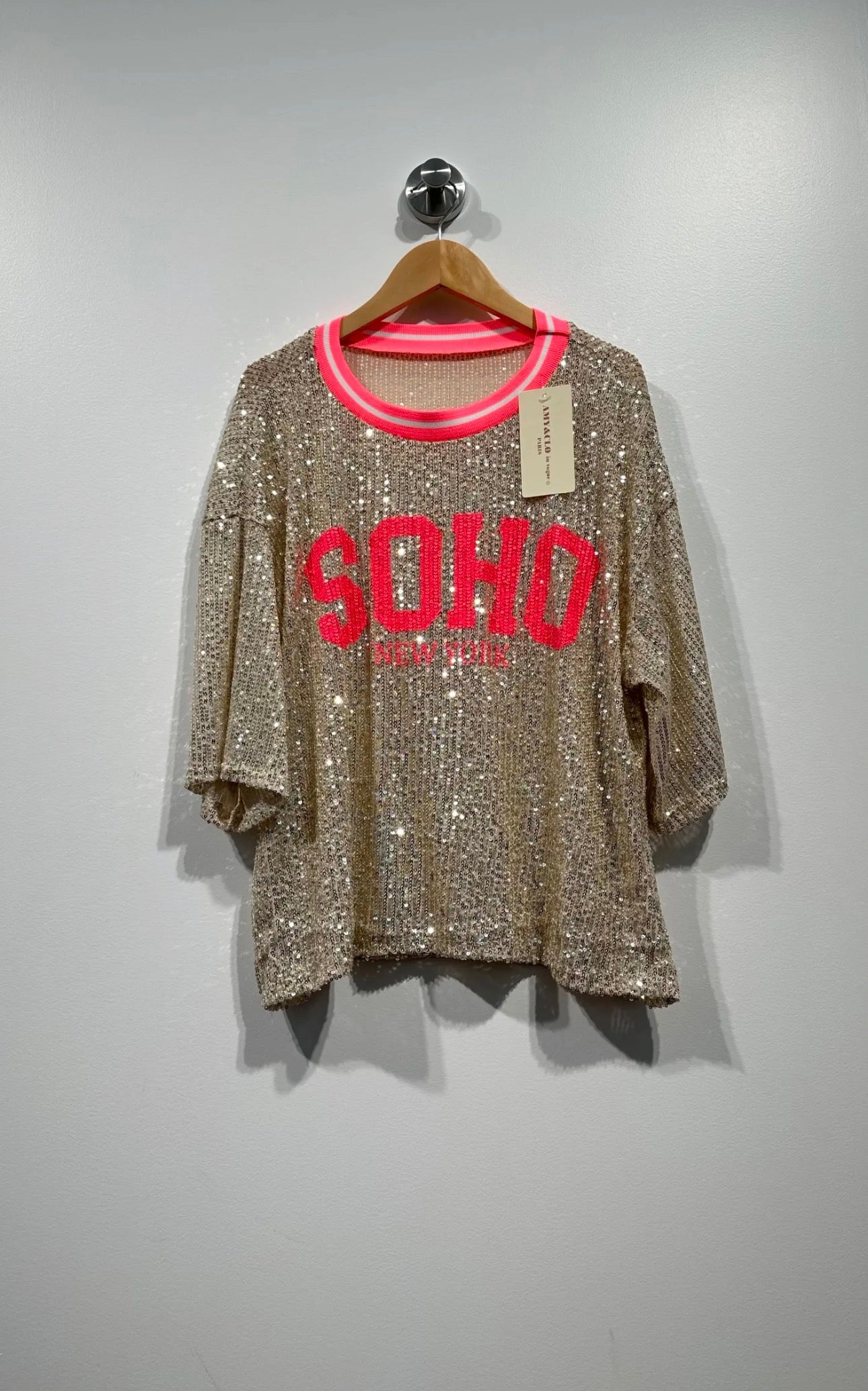 Haut en sequins tendance doré et rose fuschia 