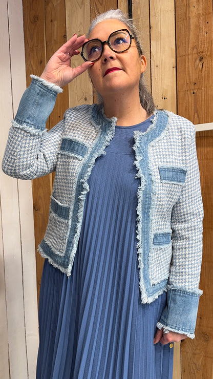 veste élégante casual chic pieds de poules bleu