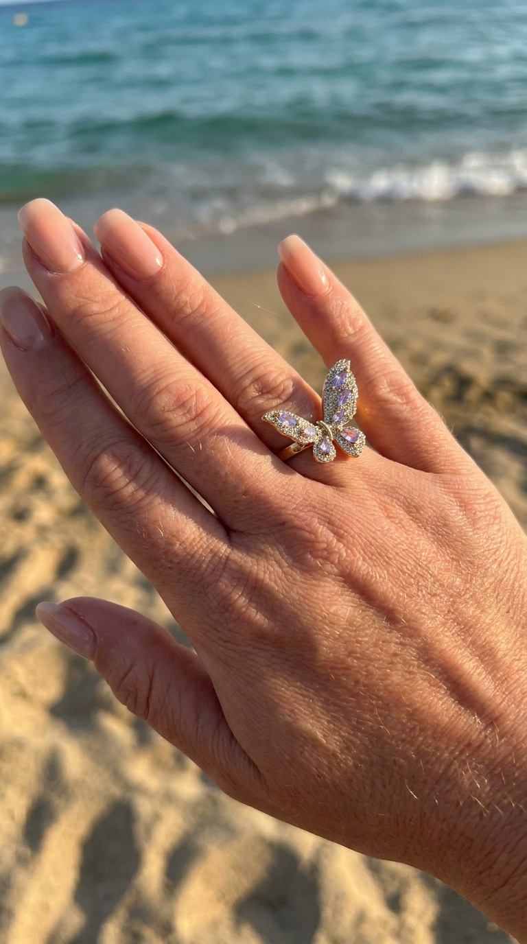 bague strass papillon doré