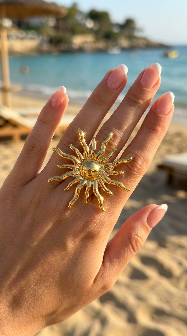 bague femme acier inoxydable
soleil doré