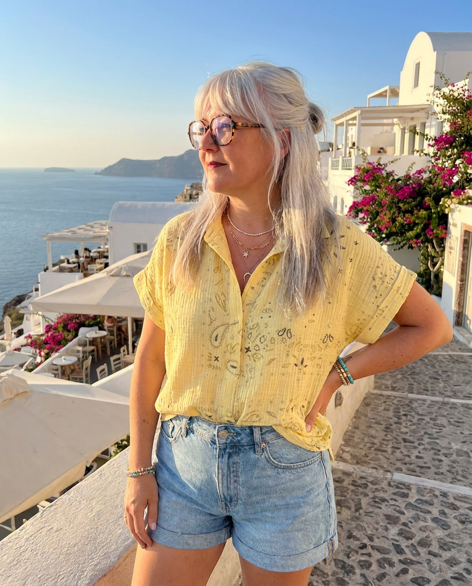 Chemise gaze de coton Paisley jaune oversize look estival femme stylée bord de mer Madame Rêve