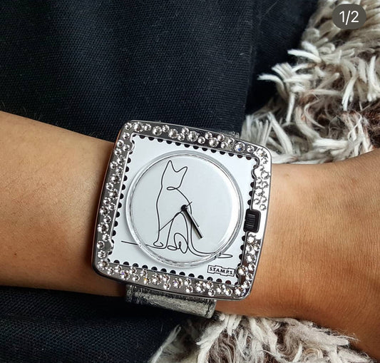 contour montre, stamps , montre, strass, argenté, acier