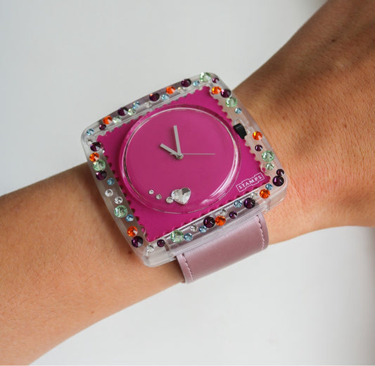 entourage montre résine, strass couleurs, 