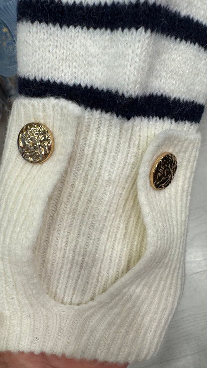 pull marin femme détails boutons doré manches 