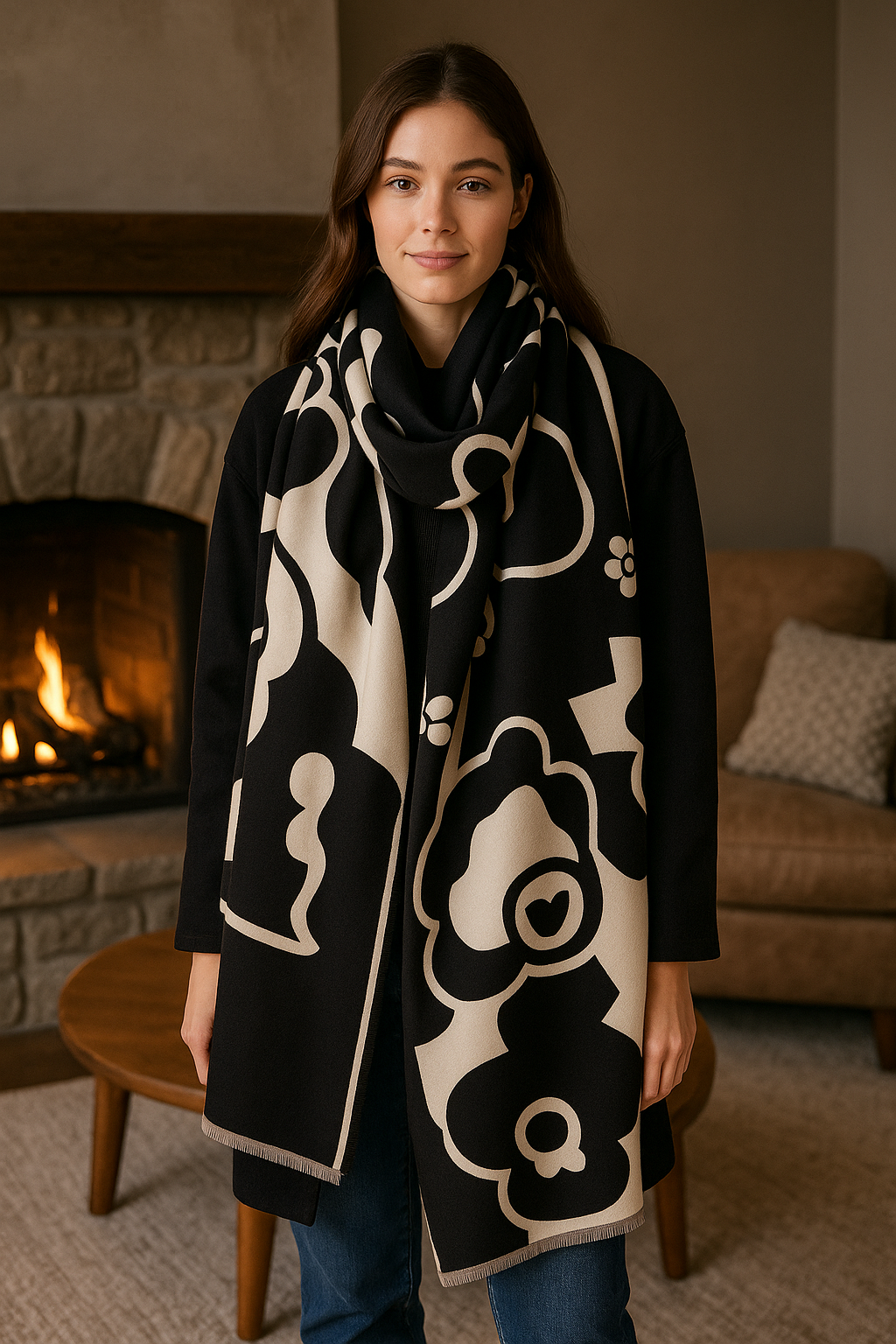 grande écharpe noir et blanche 