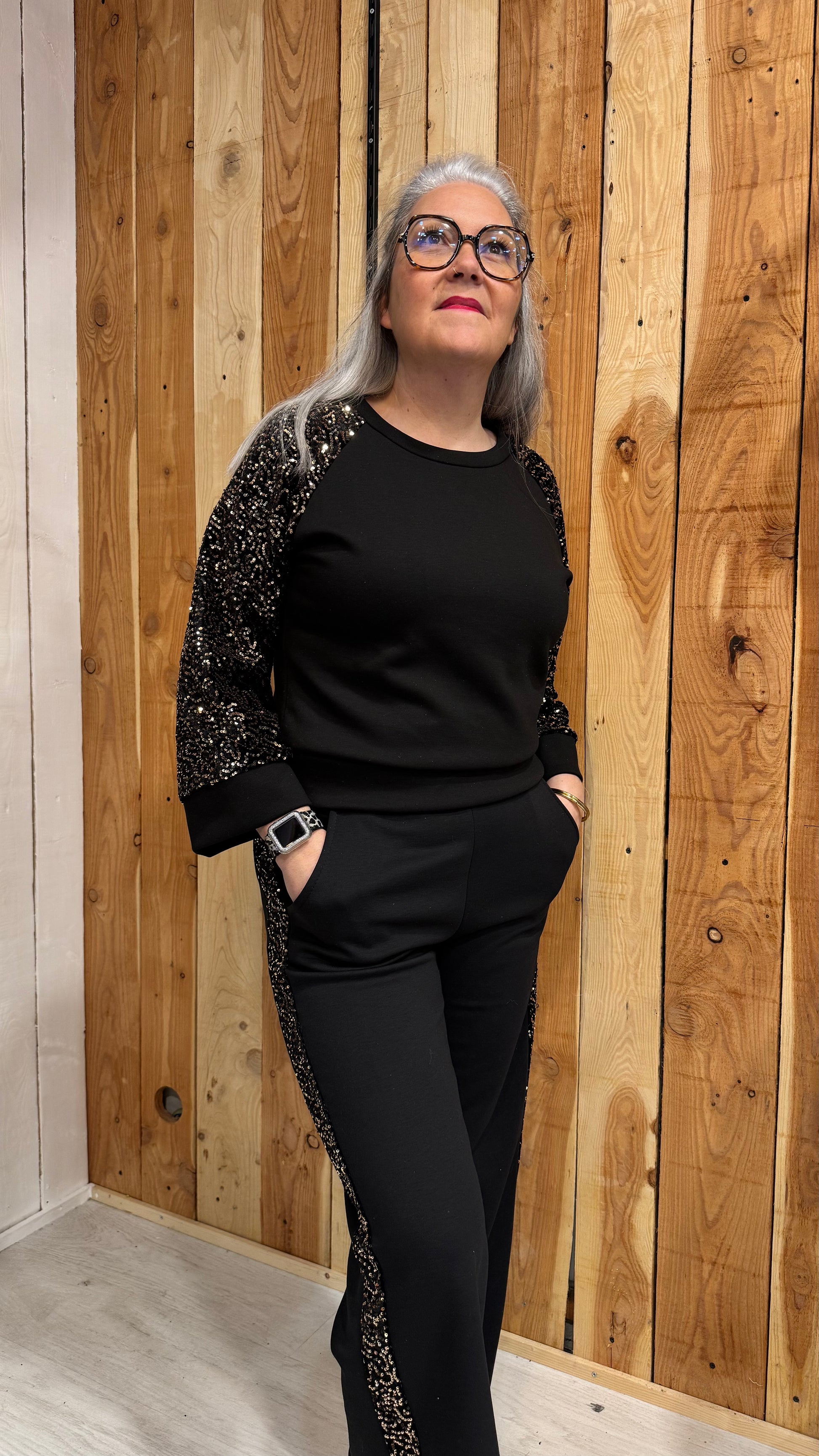 pantalon bande sequins 