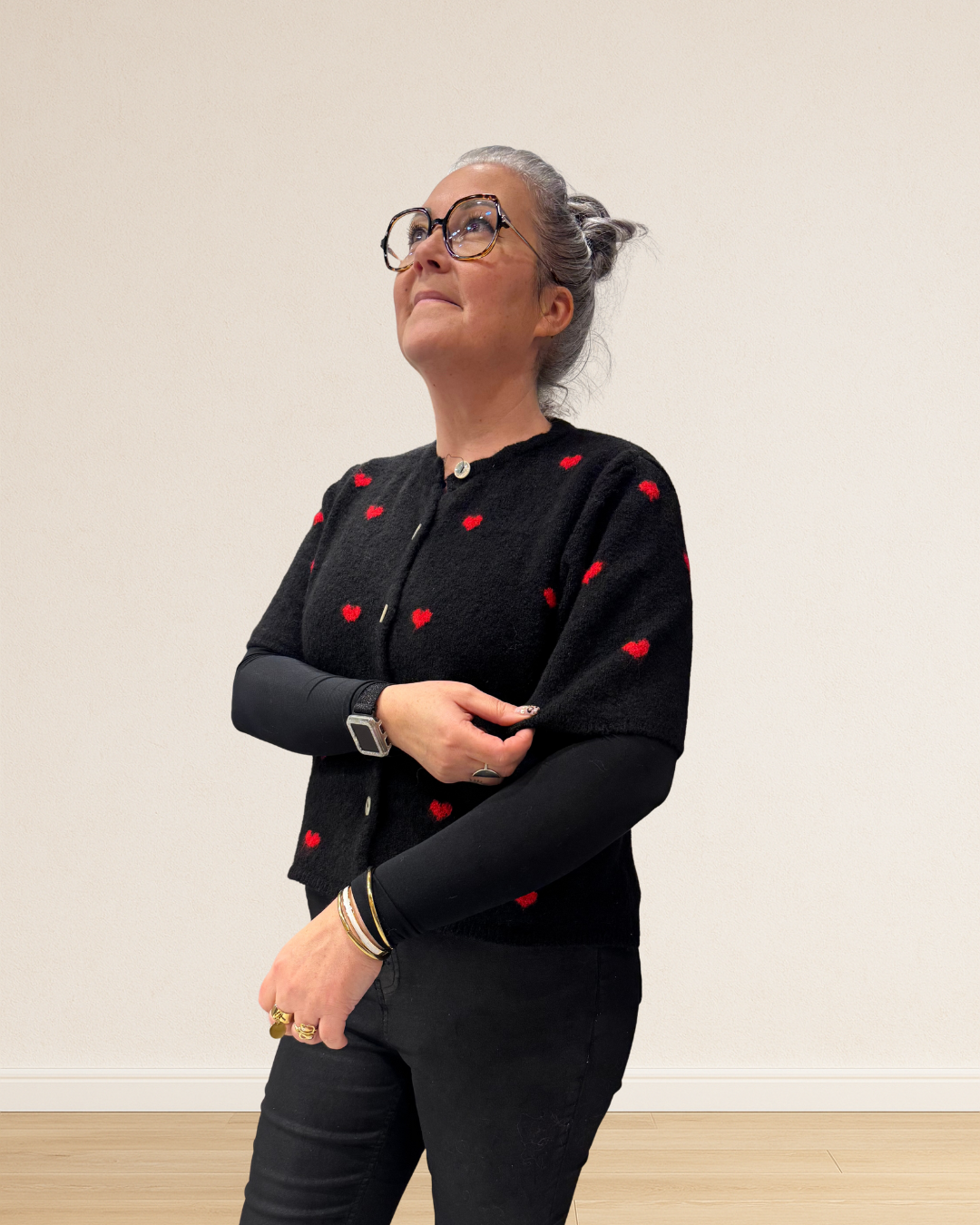 gilet femme à cœurs rouges tendance