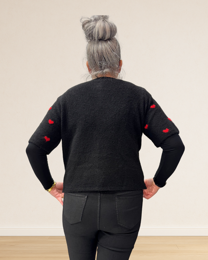 gilet noir motifs cœurs chic