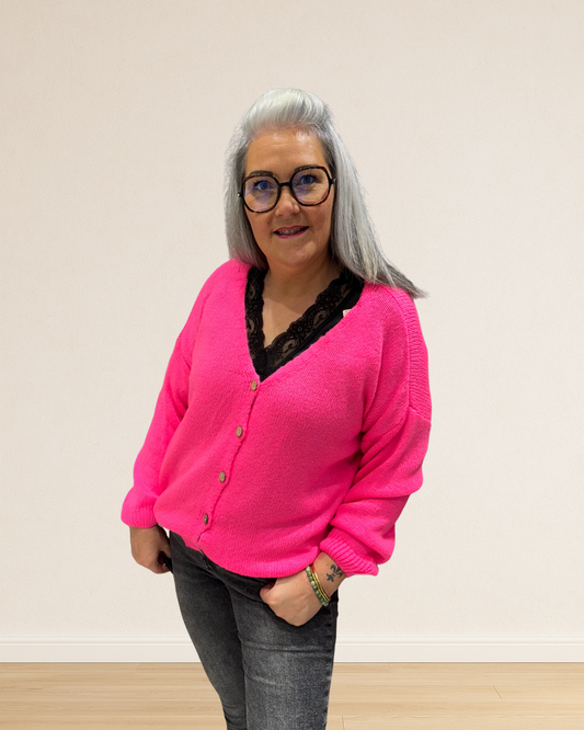 gilet manches longue fuschia tendance 
