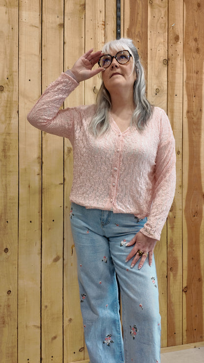 Gilet rose en dentelle femme, veste légère chic idéale pour mariage et cérémonie, taille jusqu’au 42