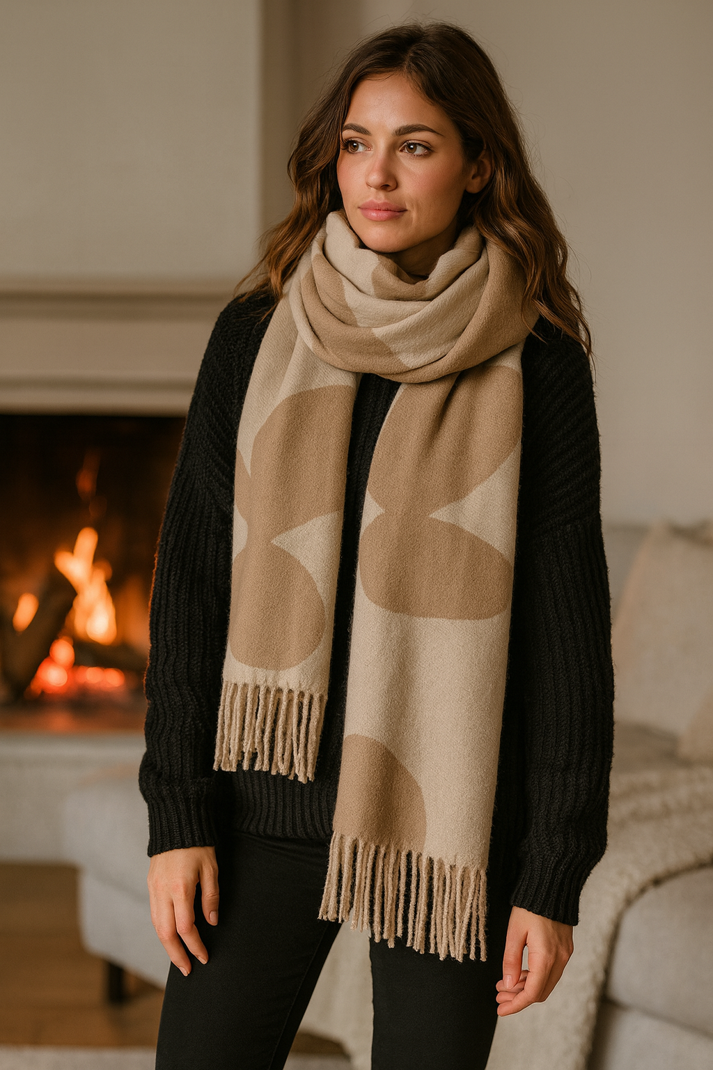 grande écharpe beige avec fleurs douce 