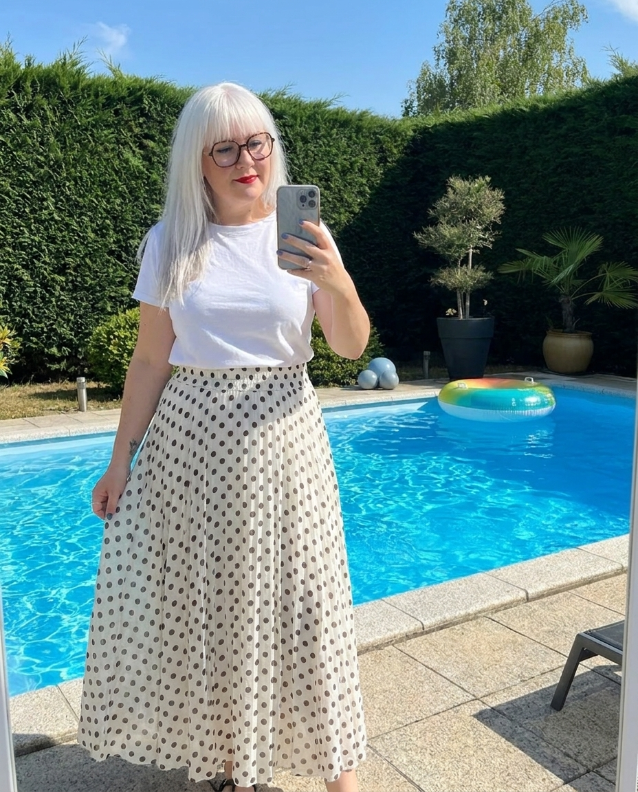 robe à pois taille unique jusqu'au 44 élastique à la taille 
