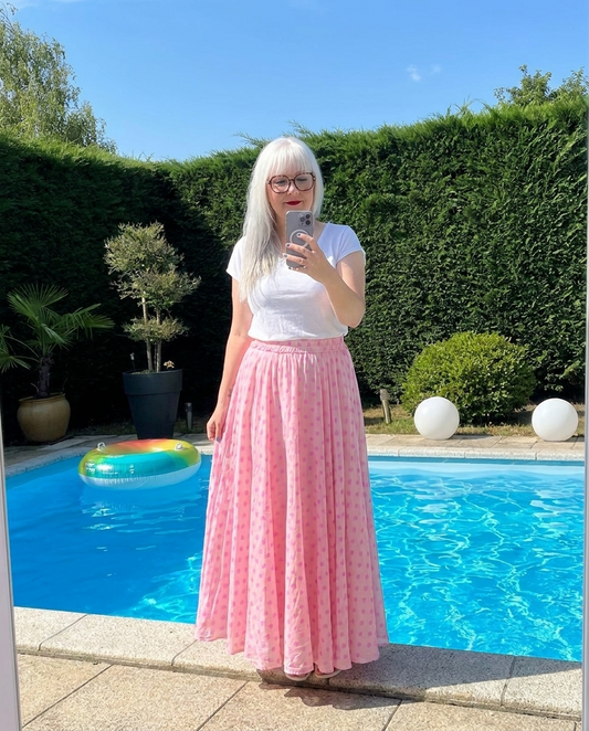 jupe voile de coton rose a pois rose tendance été 