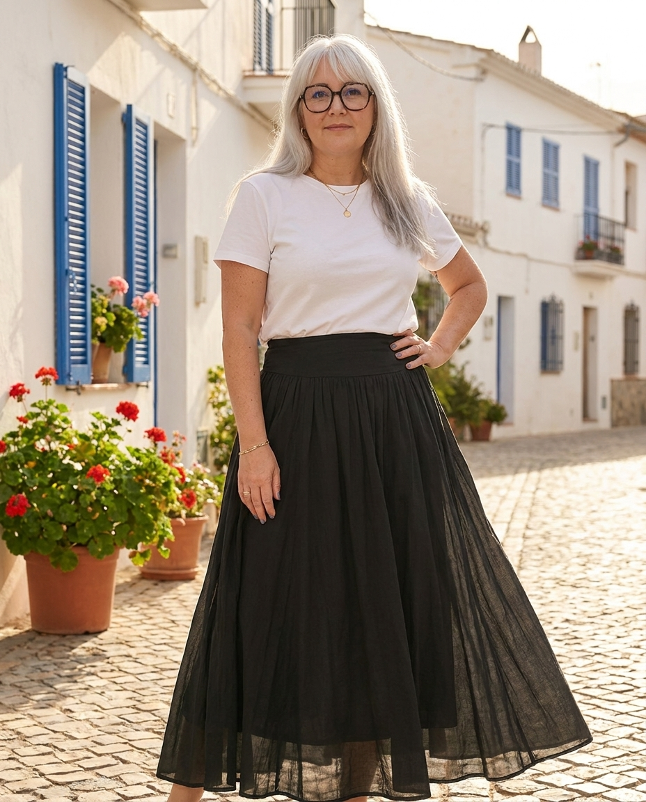 jupe doublée noir longue