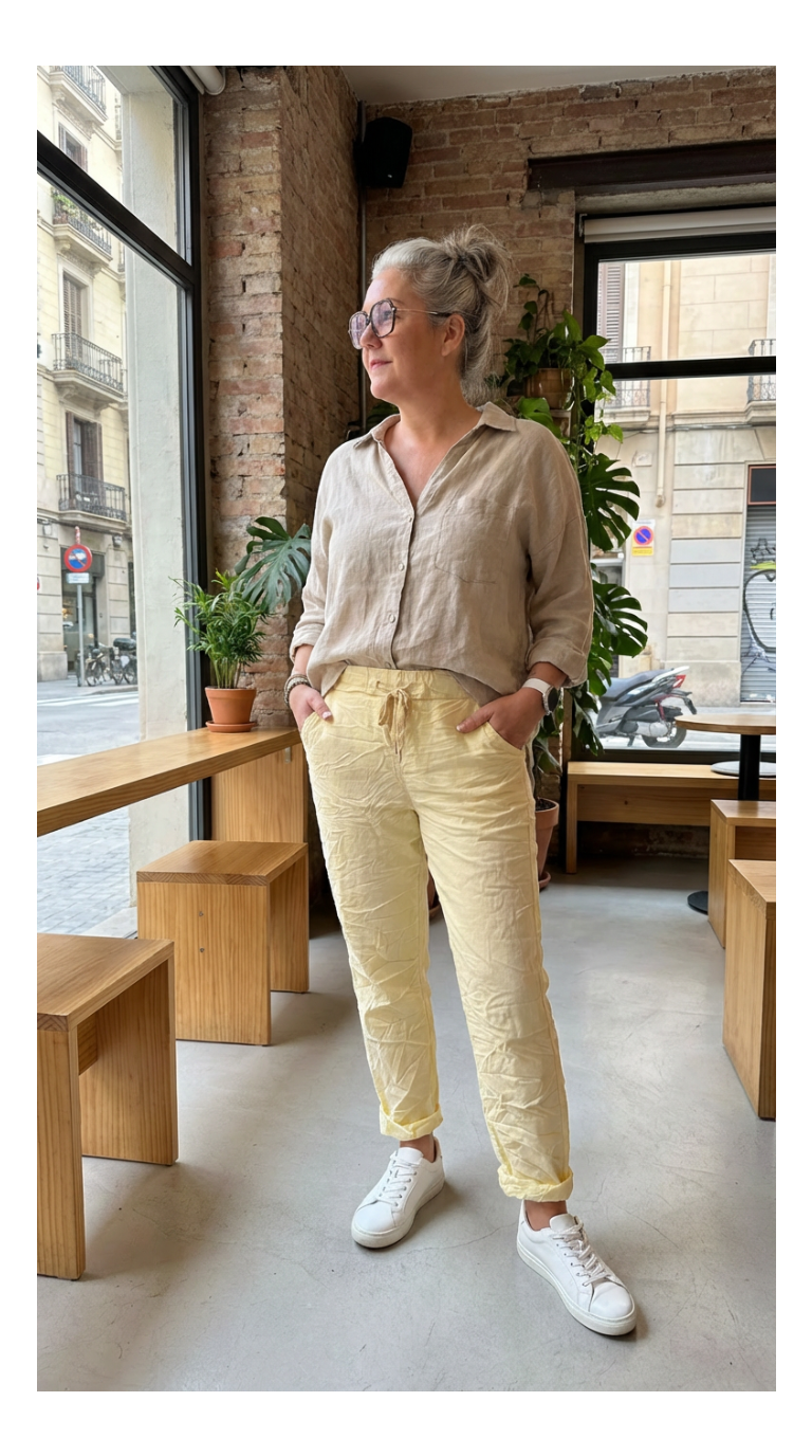 pantalon magique jaune femme été confortable
	pantalon fluide coloré taille élastique femme
	pantalon facile à porter été