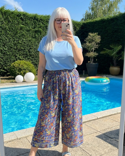 pantalon femme fluide, pantalon soie femme, pantalon imprimé bohème, 
