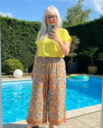 pantalon large femme, pantalon été femme, pantalon taille unique, 