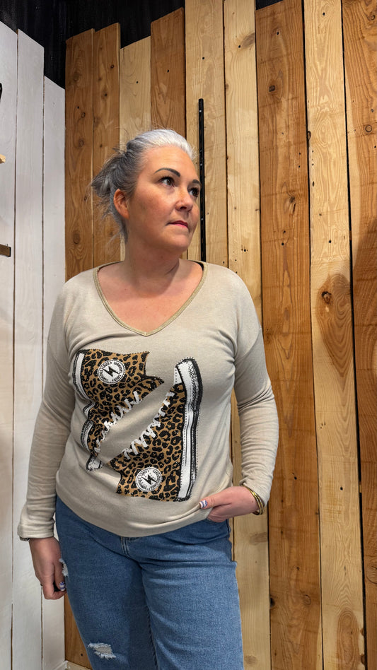 pull beige léopard 