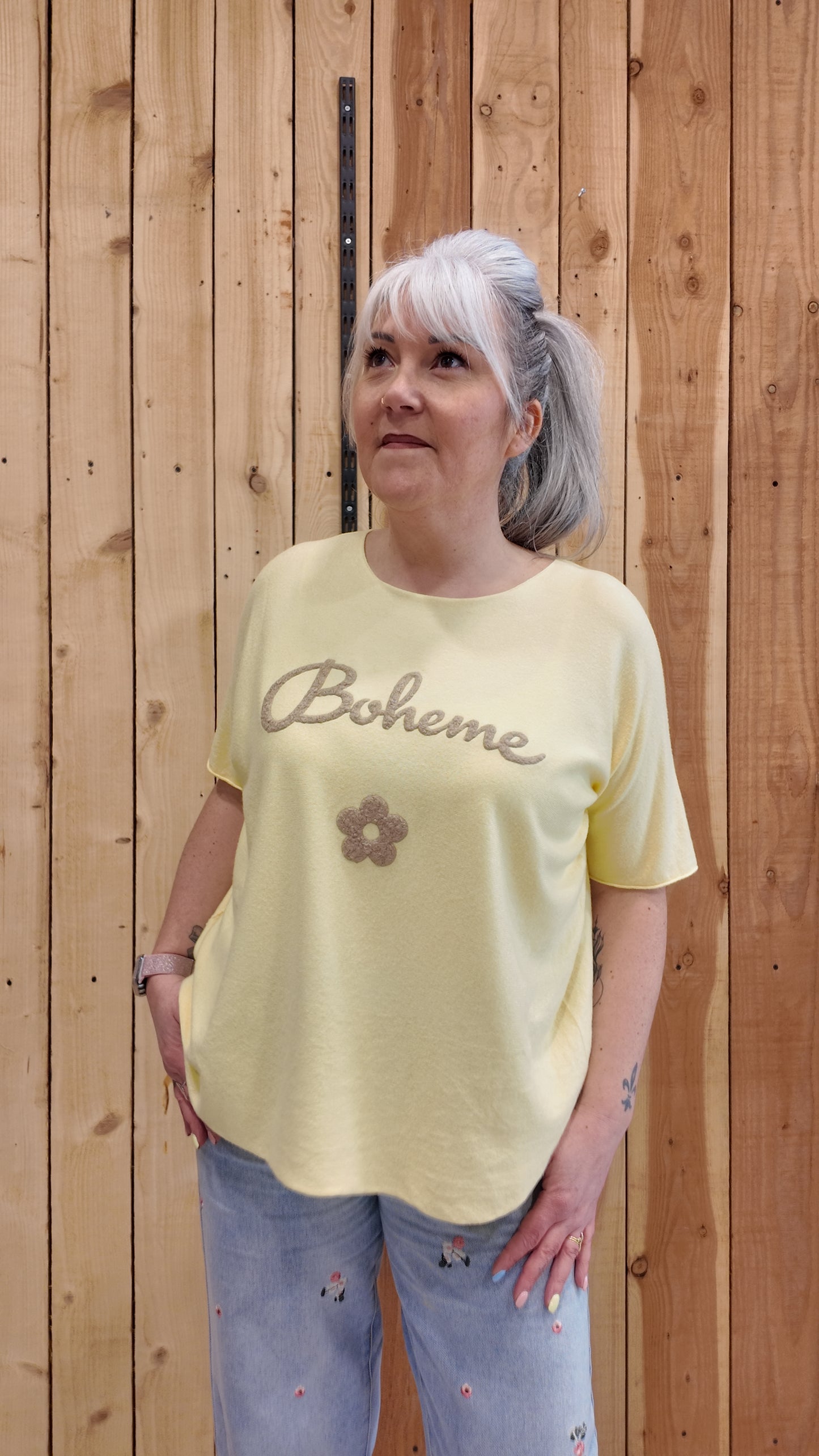 T-shirt femme jaune bohème coupe fluide tendance
