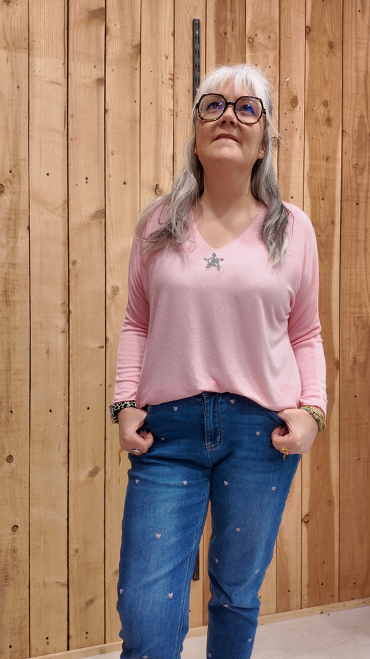 Pull ample rose poudré femme, maille légère taille unique du 36 au 48