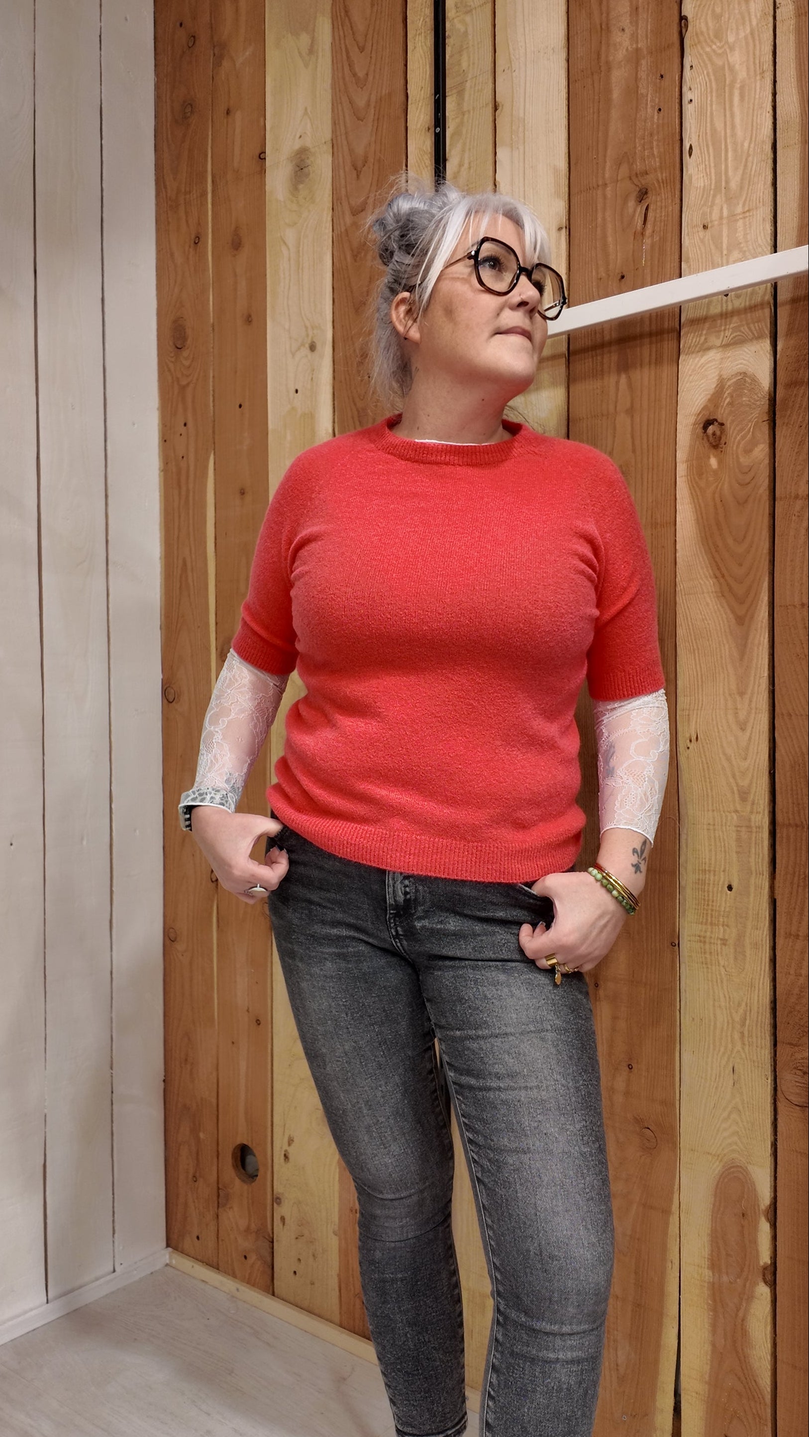 pull manches courtes en alpaga corail Izzy