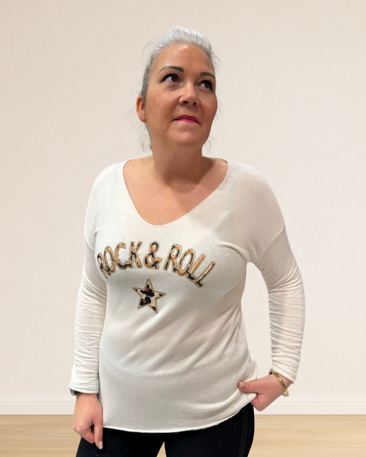 pull doublé polaire col v chaud léopard rock 