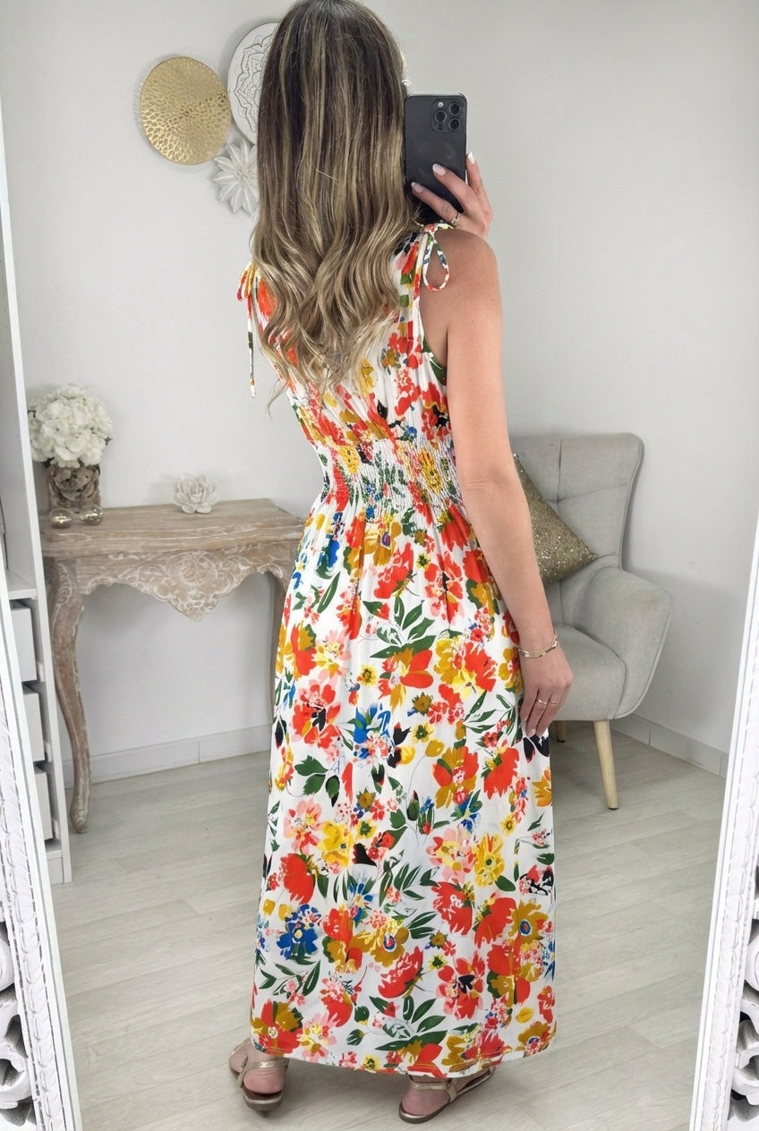 robe magique fleuries orange blanc 