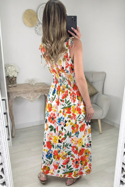 robe magique fleuries orange blanc 